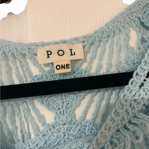 POL bohemian cropped Crochet Knit Sweater in Light Blue with bell sleeves OS - Picture 4 of 5
